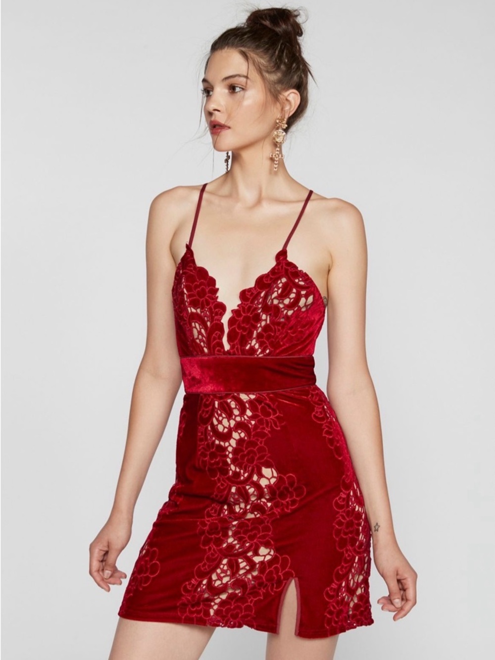 SAYLOR × Free People Logan Velvet Red Lace Mini Dress